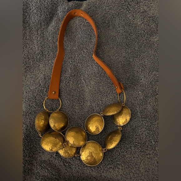 Kahma Brass & Leather Disc Necklace - Picture 5 of 6